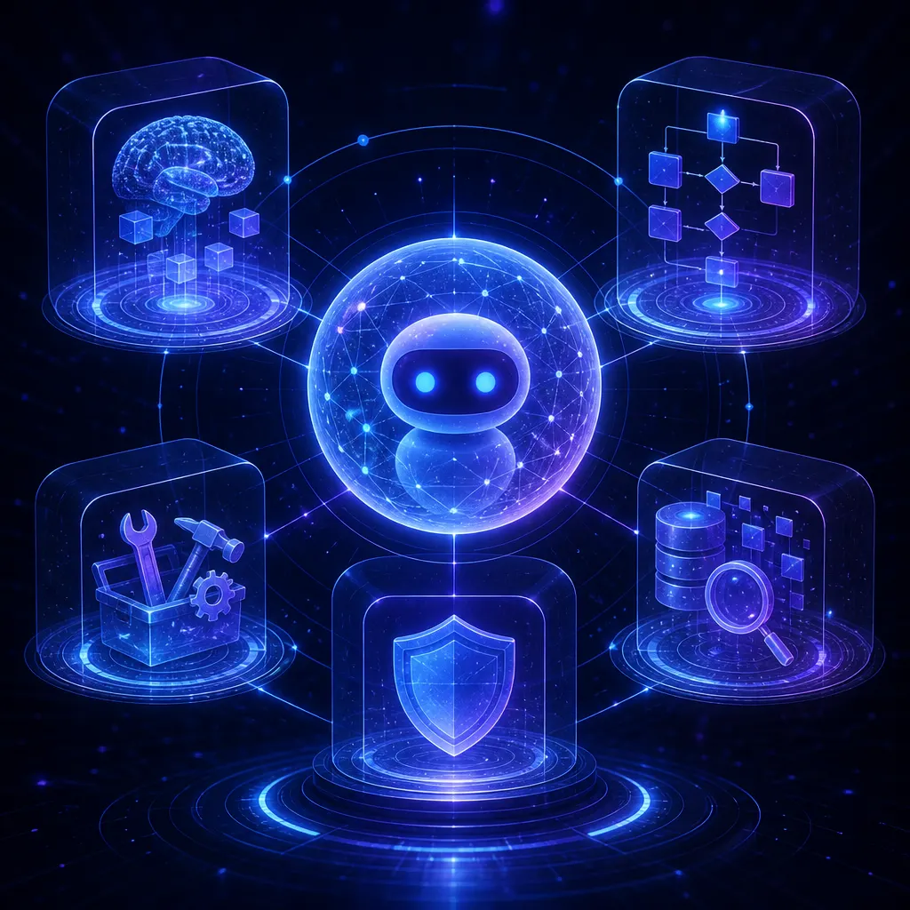 AI agent features visual showing autonomous task execution and multi-step workflows