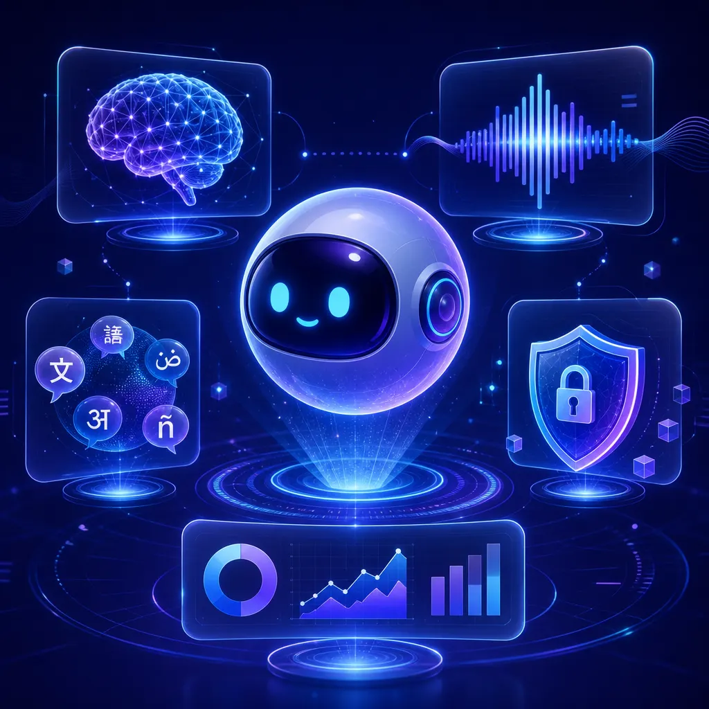 AI chatbot features visual showing conversational AI interfaces and automation