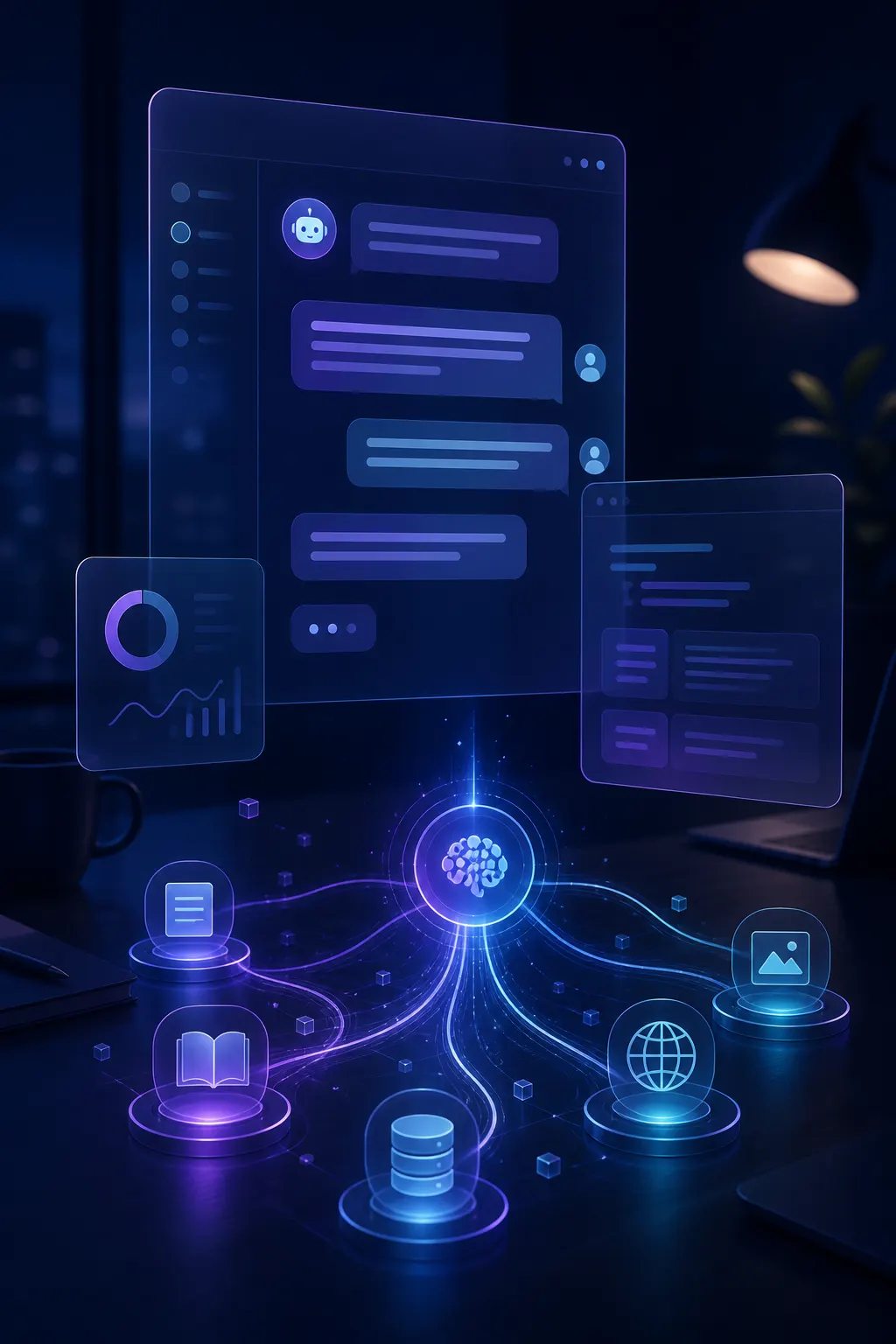 AI chatbot development services illustration for customer support and engagement
